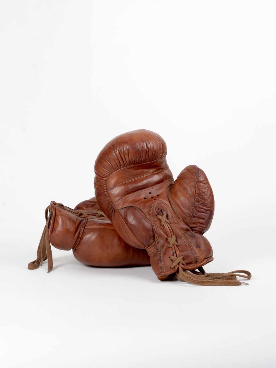 VINTAGE LEATHER BOXING GLOVES 1920 - Cognac