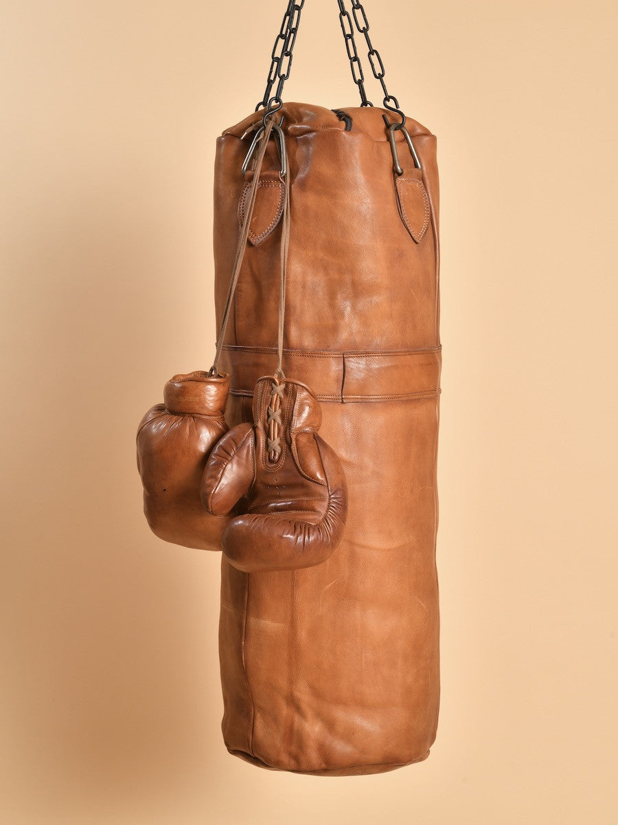 VINTAGE LEATHER PUNCHING BAG 1920 - Cognac