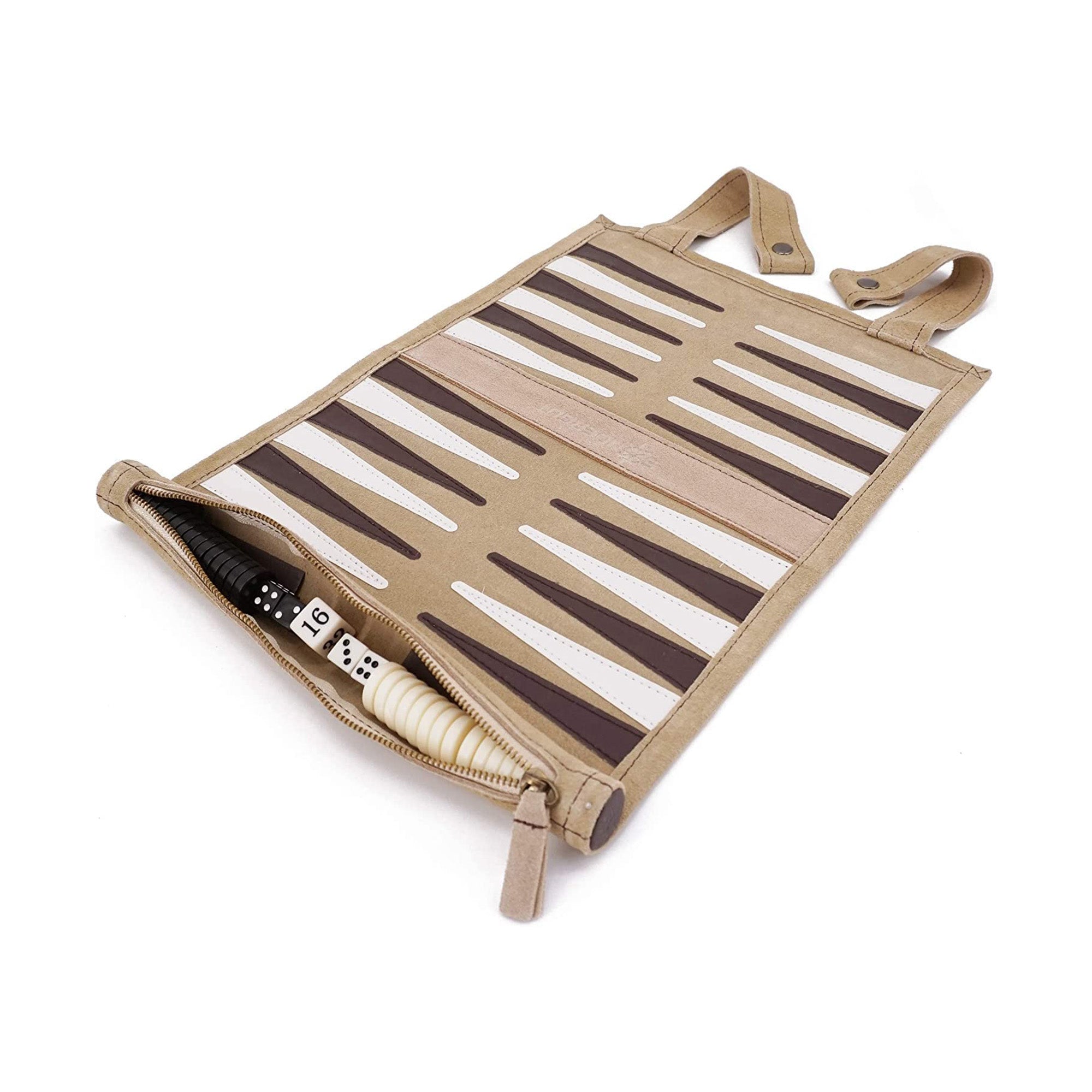 Sondergut Roll-Up Travel Backgammon Game - Cream